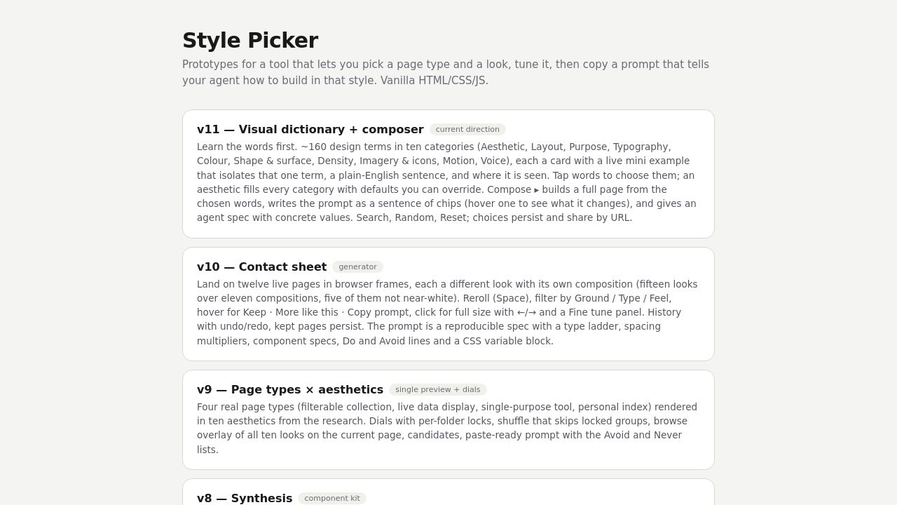 Style Picker three prototypes
